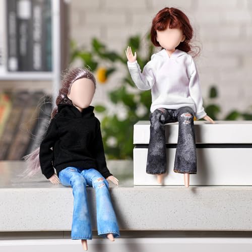 Bencailor 8-Piece Doll Clothes Set - Cotton Sweaters & Denim Pants for 11.5 Inch Dolls (Black, White, Grey, Pink)