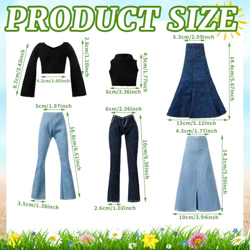 Bencailor 8-Piece Doll Clothing Set for 11.8-Inch Dolls - Summer Tops, Denim Pants & Dresses in Vibrant Colors
