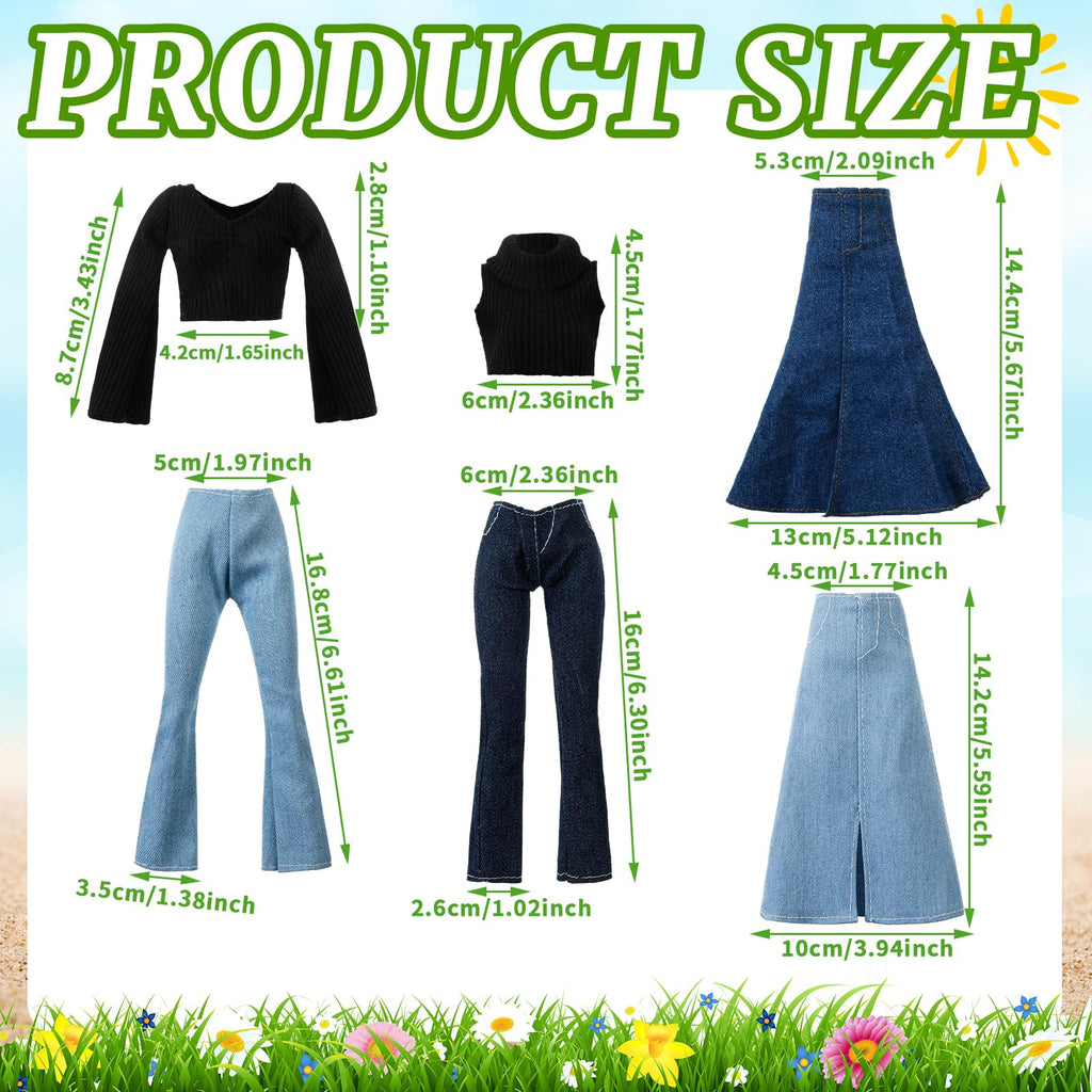 Bencailor 8-Piece Doll Clothing Set for 11.8-Inch Dolls - Summer Tops, Denim Pants & Dresses in Vibrant Colors