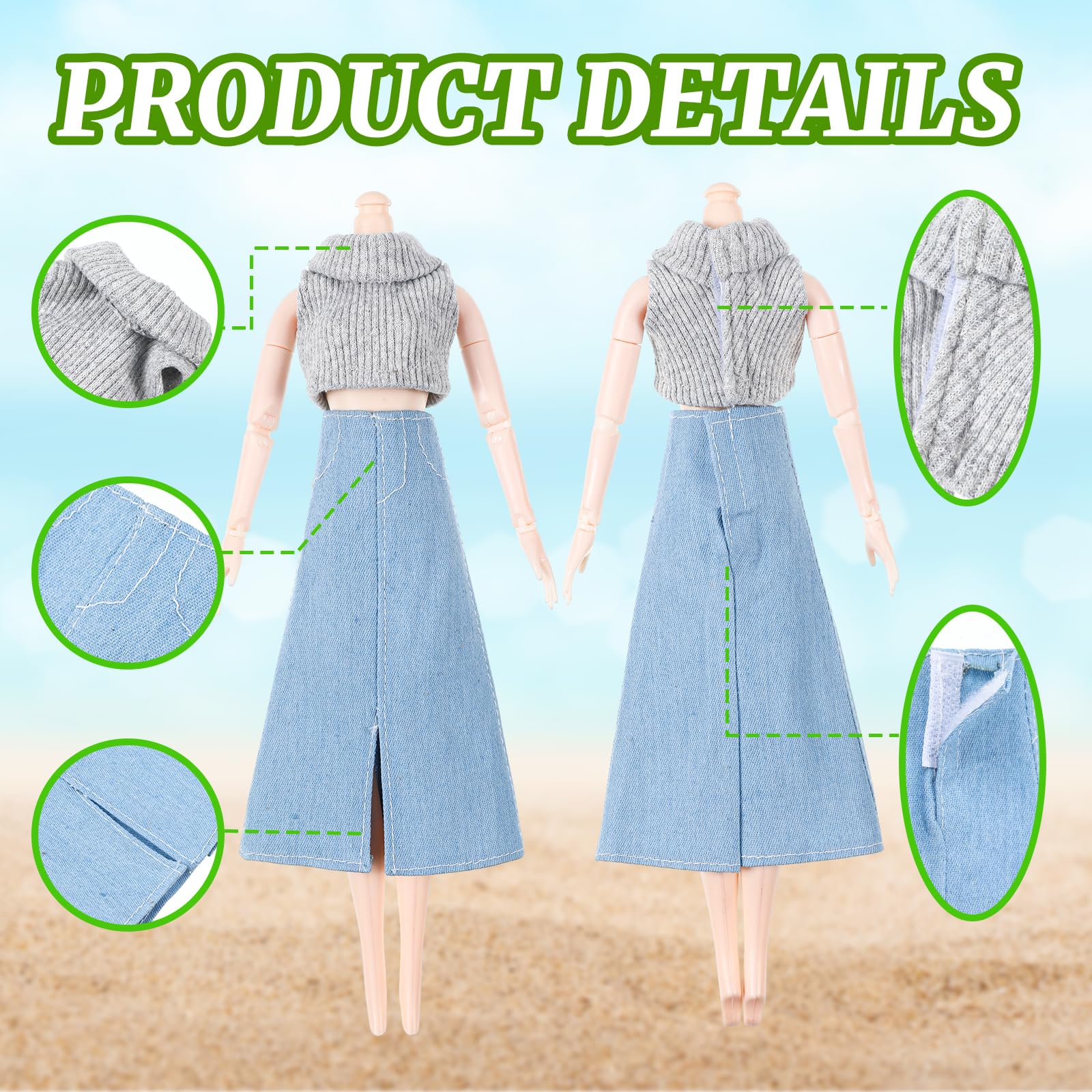Bencailor 8-Piece Doll Clothing Set for 11.8-Inch Dolls - Summer Tops, Denim Pants & Dresses in Vibrant Colors