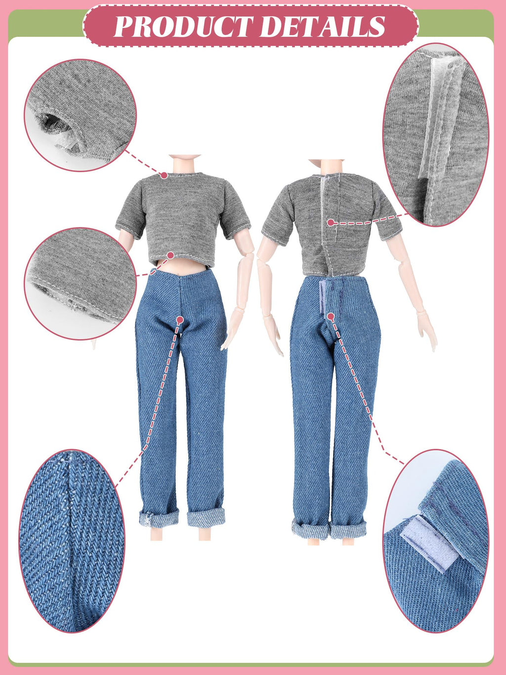 Bencailor 8-Piece Summer Doll Clothes Set for 11.5-Inch Dolls – Casual Tops and Denim Pants