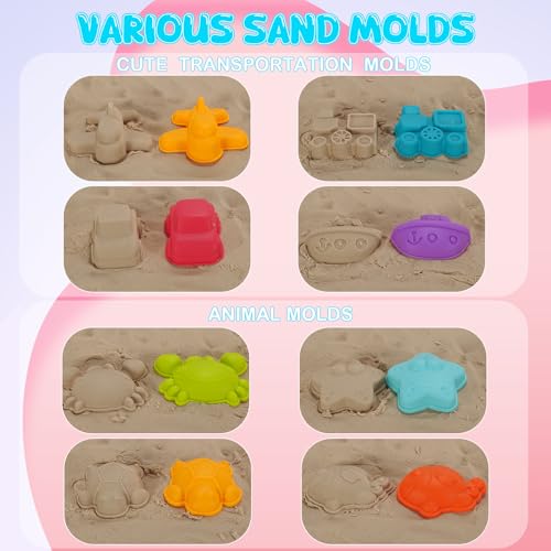 BeneFine 14-Piece Beach Toys Set – Castle Bucket, Shovels, Sea Animal & Traffic Sand Molds, Outdoor Fun for Kids