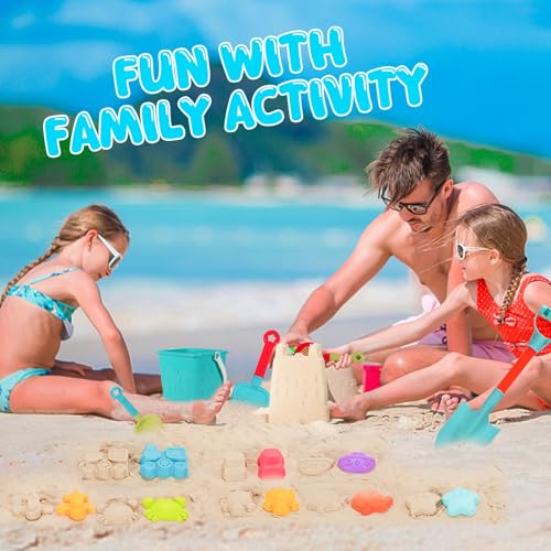 BeneFine 14-Piece Beach Toys Set – Castle Bucket, Shovels, Sea Animal & Traffic Sand Molds, Outdoor Fun for Kids