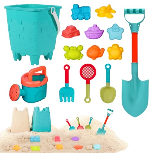 BeneFine 14-Piece Beach Toys Set – Castle Bucket, Shovels, Sea Animal & Traffic Sand Molds, Outdoor Fun for Kids