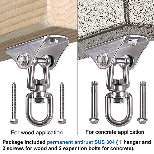 BeneLabel 304 Stainless Steel Ceiling Swing Mount - 1000 lb Capacity, 360° Swivel Hook for Hammock Chair, Punching Bag, Yoga Swing