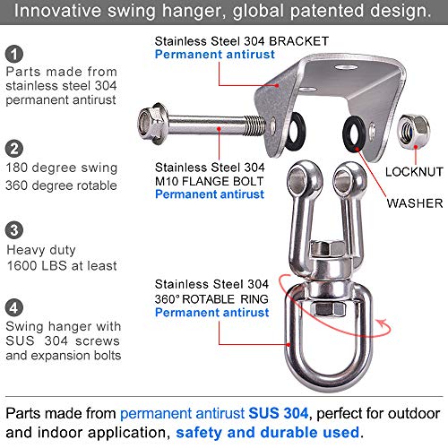 BeneLabel 304 Stainless Steel Ceiling Swing Mount - 1000 lb Capacity, 360° Swivel Hook for Hammock Chair, Punching Bag, Yoga Swing