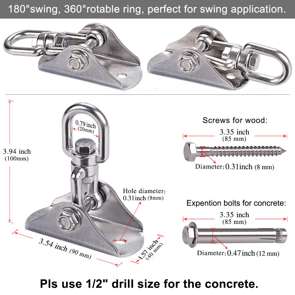 BeneLabel 304 Stainless Steel Ceiling Swing Mount - 1000 lb Capacity, 360° Swivel Hook for Hammock Chair, Punching Bag, Yoga Swing