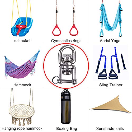 BeneLabel 360° Swing Swivel with 2 Bearings – 770 lb Capacity, 304 Stainless Steel Detachable Design for Tree Swings, Aerial Yoga & More