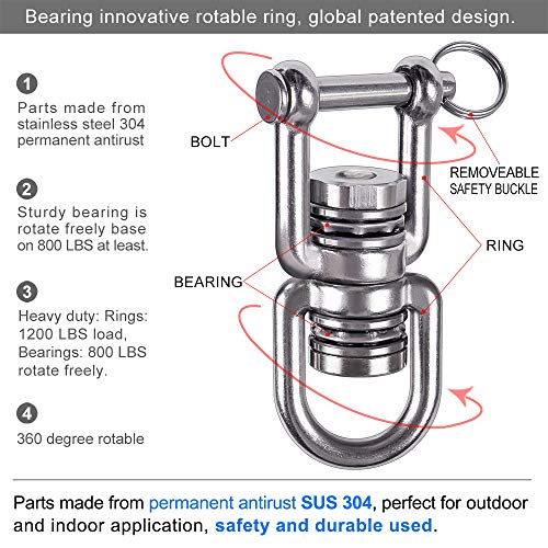 BeneLabel 360° Swing Swivel with 2 Bearings – 770 lb Capacity, 304 Stainless Steel Detachable Design for Tree Swings, Aerial Yoga & More