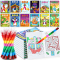 BenLouis 12 Mini Christian Coloring Books with 12 Stacking Crayons - Bulk Bible Verse Activity Books for Kids Party Favors