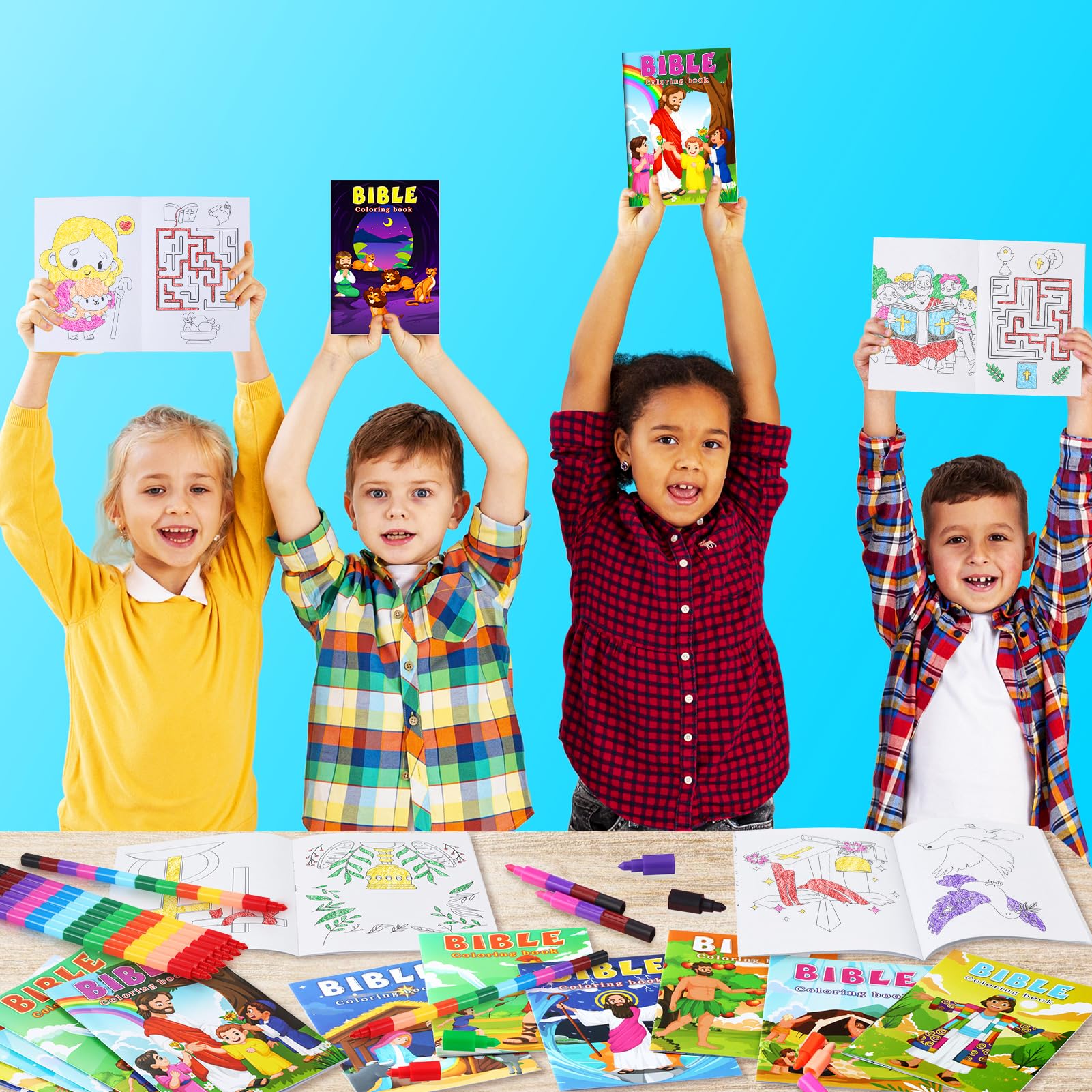 BenLouis 12 Mini Christian Coloring Books with 12 Stacking Crayons - Bulk Bible Verse Activity Books for Kids Party Favors
