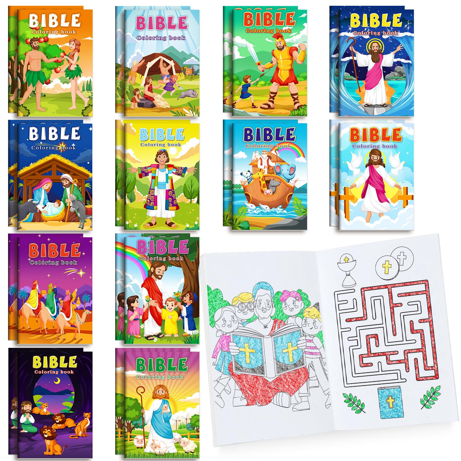BenLouis 24 Christian Mini Coloring Books Bulk – 72 Bible Verse Patterns for Kids Party Favors & Travel