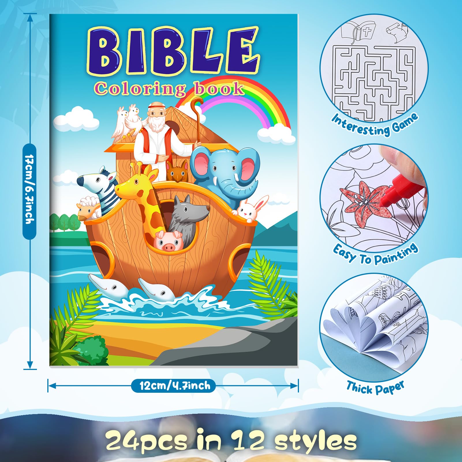 BenLouis 24 Christian Mini Coloring Books Bulk – 72 Bible Verse Patterns for Kids Party Favors & Travel