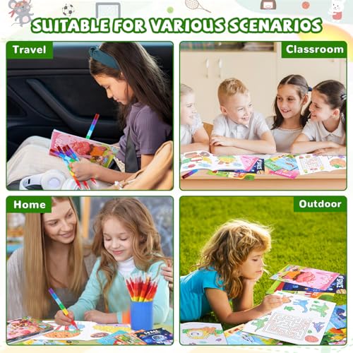 BenLouis 24 Mini Coloring Books Bulk – Small Activity Books for Kids Ages 4-12, Party Favors, Goodie Bags, Travel, 12 Styles, 6 Pages Each