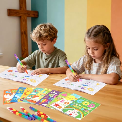 BenLouis 24 Pack Bible Verses Mini Coloring Books for Kids - 72 Patterns, Christian Party Favors, Sunday School Goodie Bag Fillers