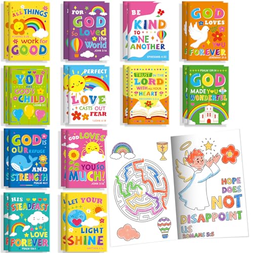 BenLouis 24 Pack Bible Verses Mini Coloring Books for Kids - 72 Patterns, Christian Party Favors, Sunday School Goodie Bag Fillers