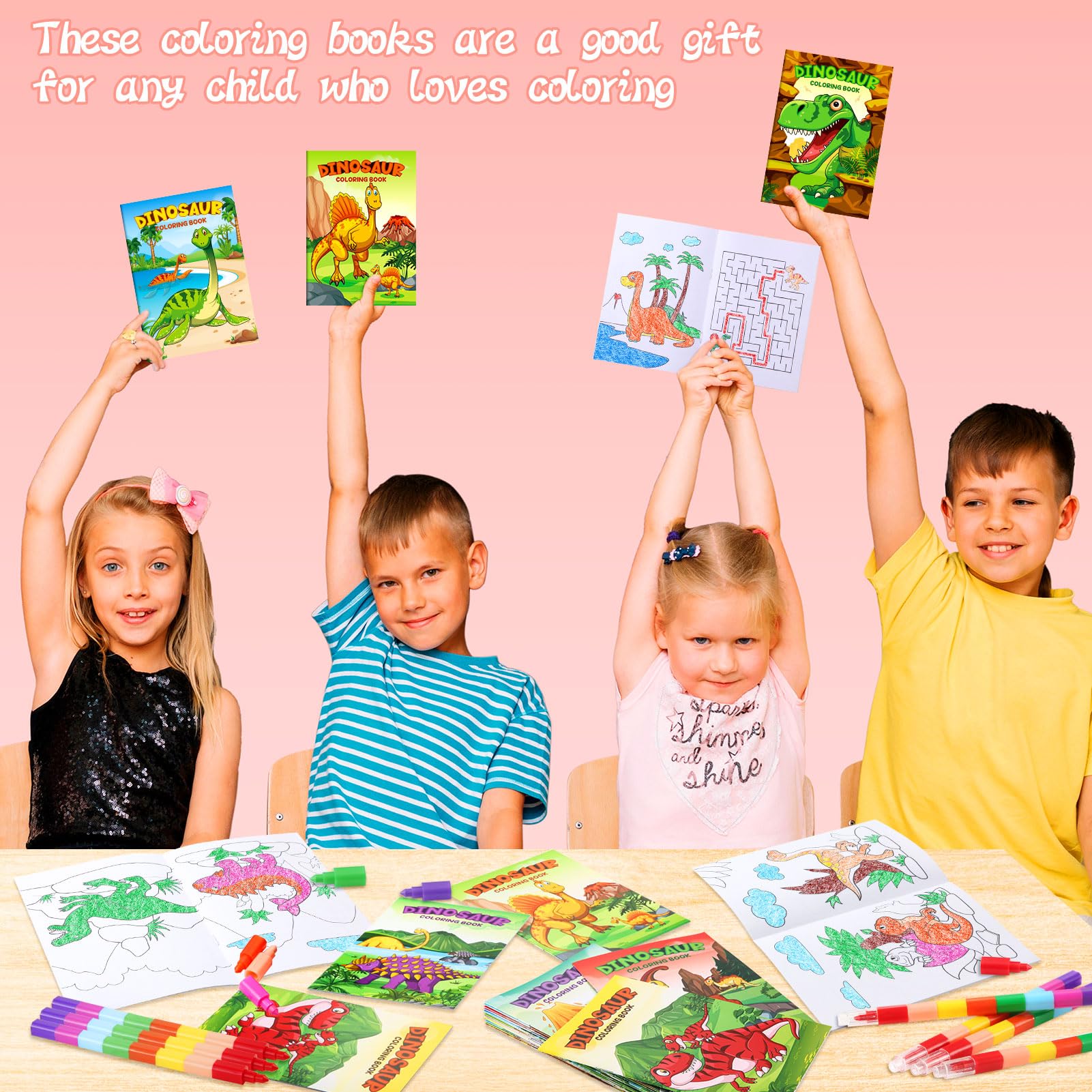 BenLouis 24-Pack Dinosaur Mini Coloring Books - Small Activity Books for Kids, Dino Party Favors, Goodie Bag Stuffers