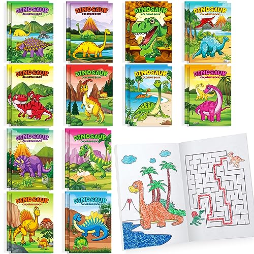 BenLouis 24-Pack Dinosaur Mini Coloring Books - Small Activity Books for Kids, Dino Party Favors, Goodie Bag Stuffers