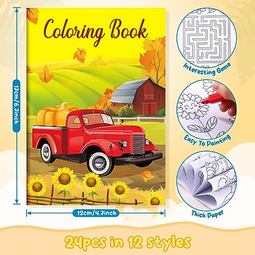 BenLouis 24-Pack Fall Mini Coloring Books for Kids – Autumn Harvest Party Favors, 12 Styles, 72 Patterns