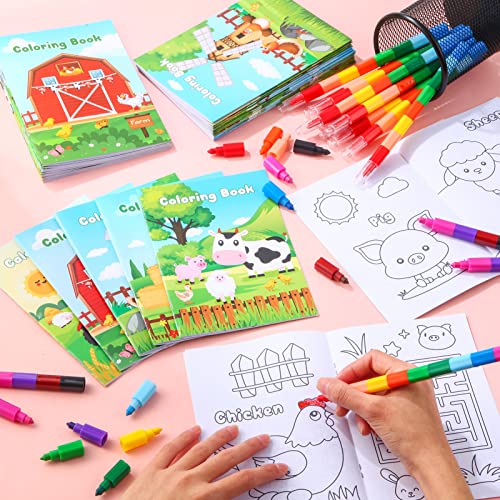 BenLouis 24 Pack Farm Animals Mini Coloring Books - Bulk Party Favors for Kids