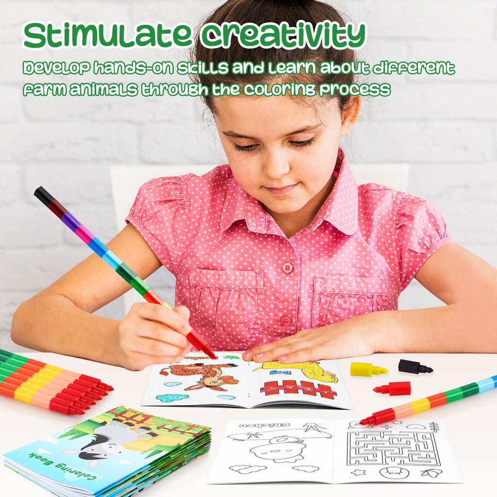 BenLouis 24 Pack Farm Animals Mini Coloring Books - Bulk Party Favors for Kids