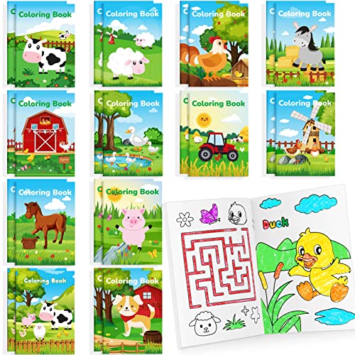 BenLouis 24 Pack Farm Animals Mini Coloring Books - Bulk Party Favors for Kids