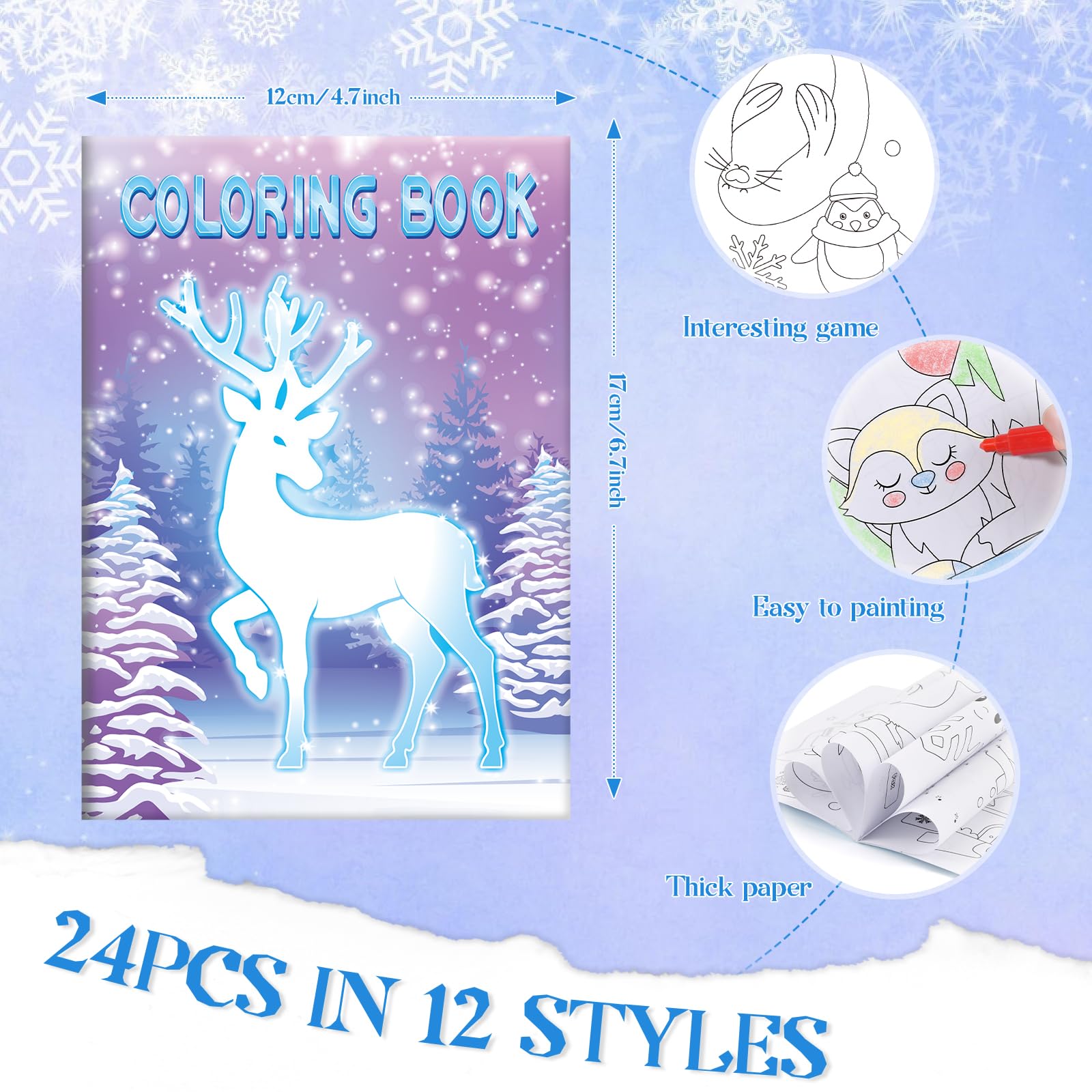 BenLouis 24 Pack Frozen Mini Coloring Books - 12 Styles, 72 Patterns - Winter Party Favors for Kids