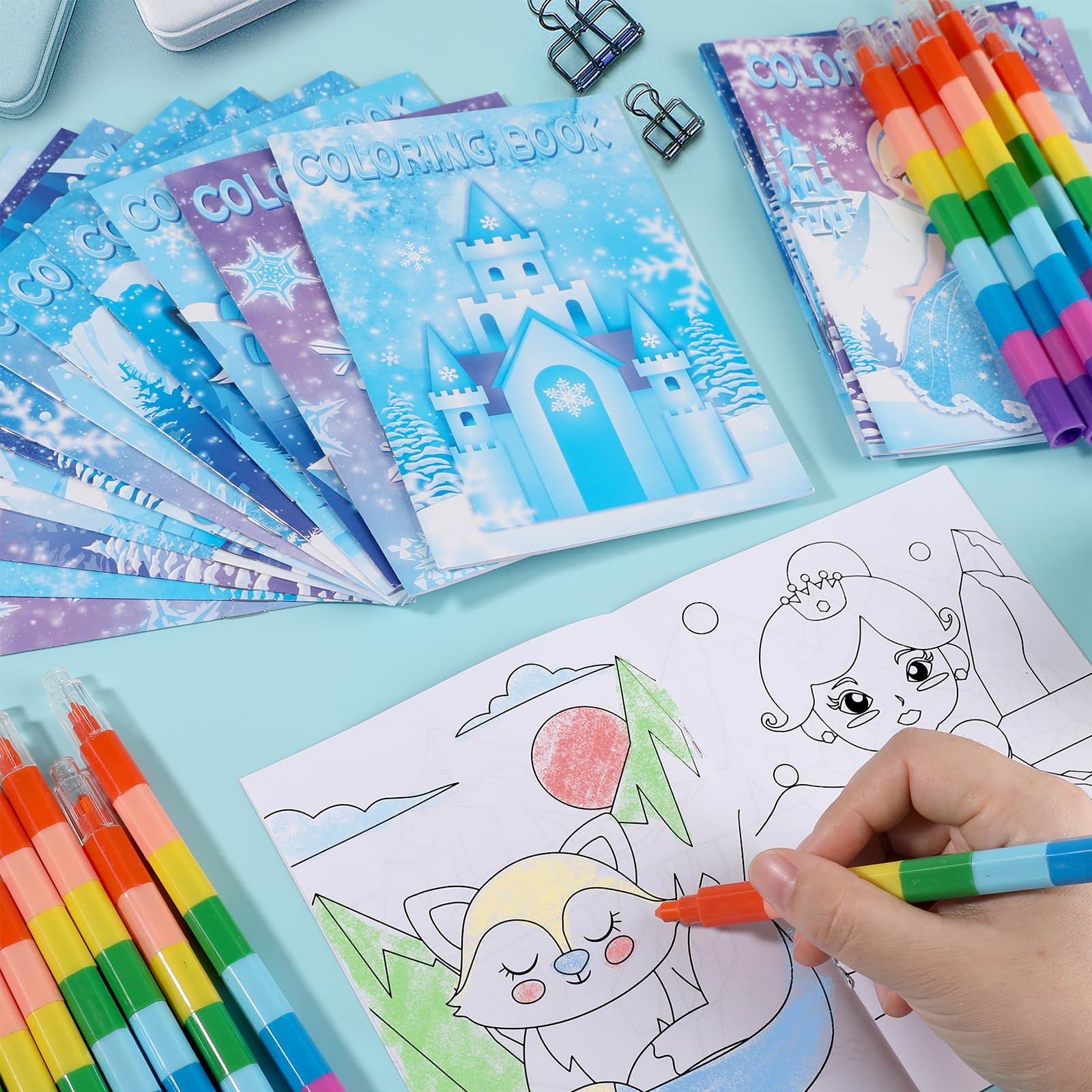 BenLouis 24 Pack Frozen Mini Coloring Books - 12 Styles, 72 Patterns - Winter Party Favors for Kids
