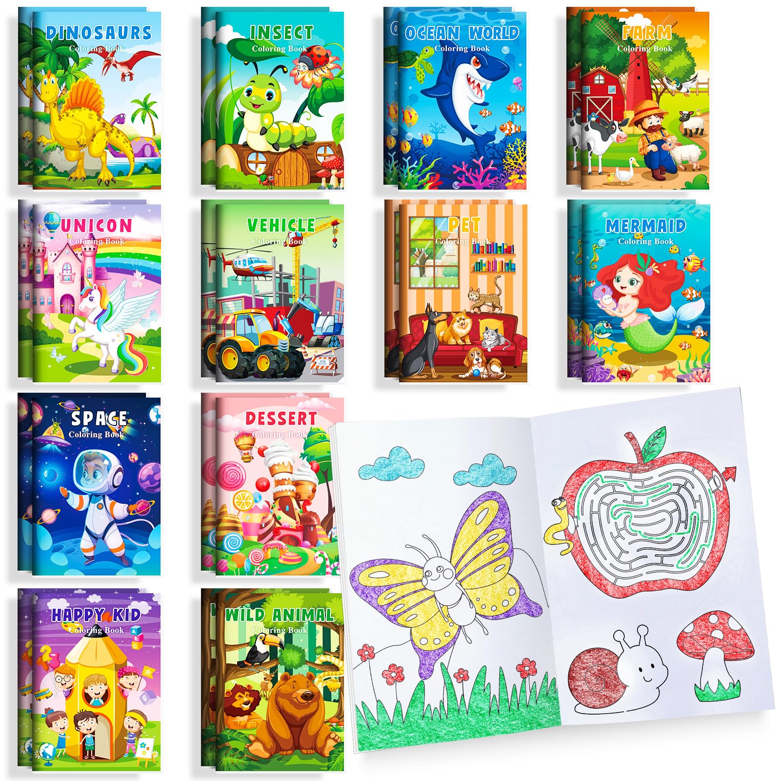 BenLouis 24-Pack Mini Coloring Books – 12 Styles, 72 Patterns for Kids Ages 4-12