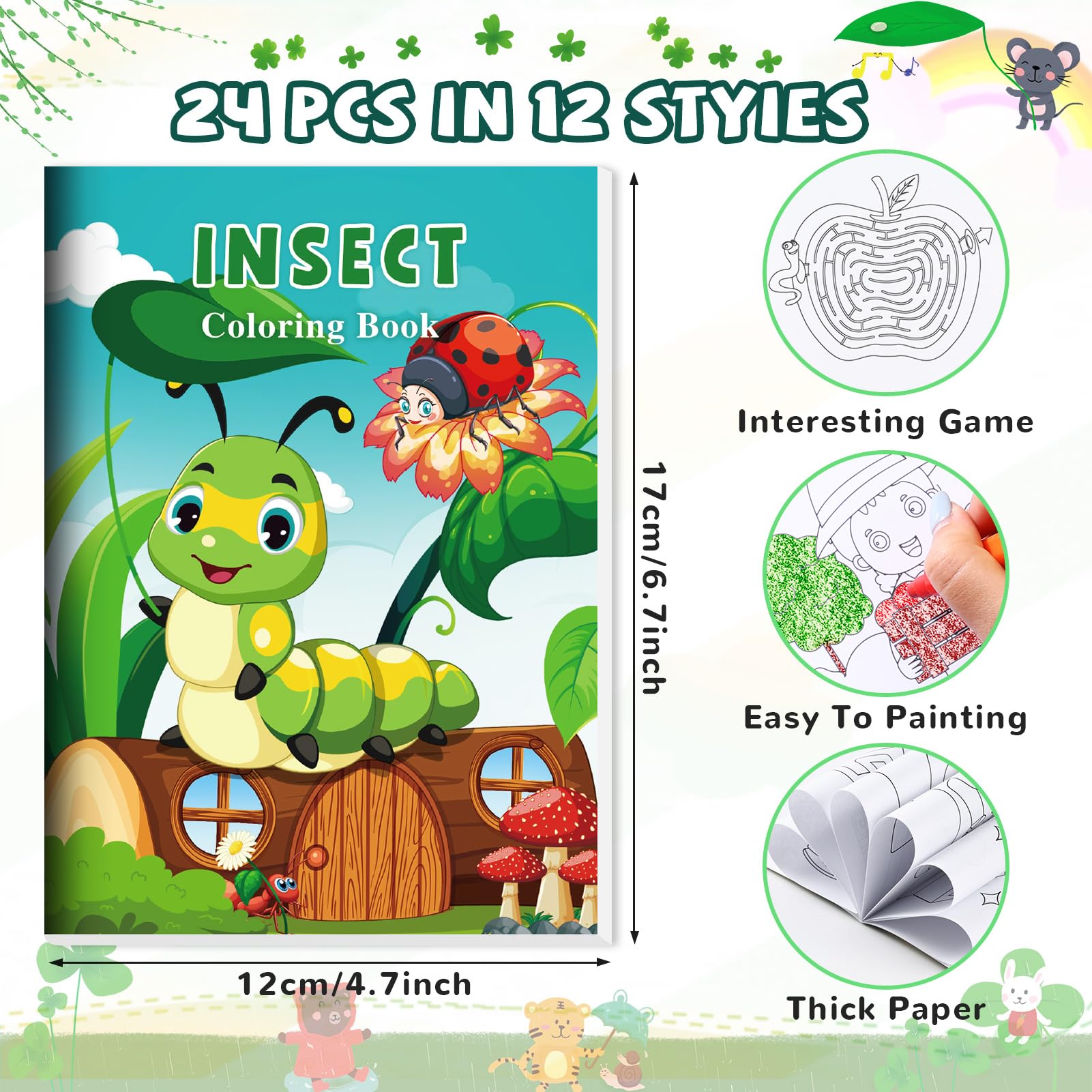 BenLouis 24-Pack Mini Coloring Books – 12 Styles, 72 Patterns for Kids Ages 4-12