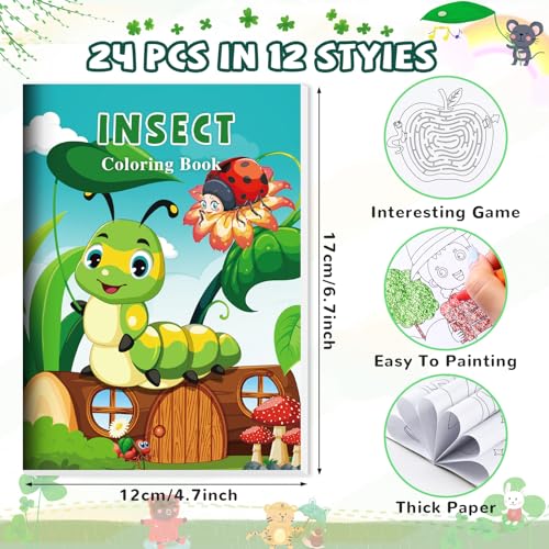 BenLouis 24-Pack Mini Coloring Books – 12 Styles, 72 Patterns for Kids Ages 4-12