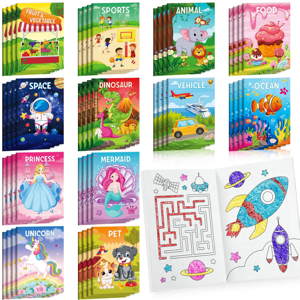 BenLouis 24-Pack Mini Coloring Books for Kids Ages 4-12 - Small Activity Books for Party Favors, Goodie Bags, Classroom, Travel (Animal Themes, 72 Patterns)