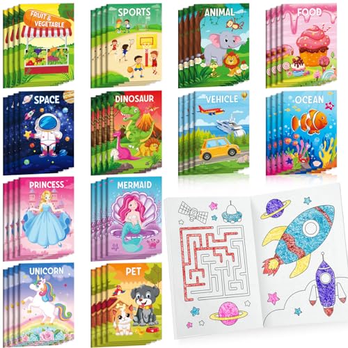 BenLouis 24-Pack Mini Coloring Books for Kids Ages 4-12 - Small Activity Books for Party Favors, Goodie Bags, Classroom, Travel (Animal Themes, 72 Patterns)