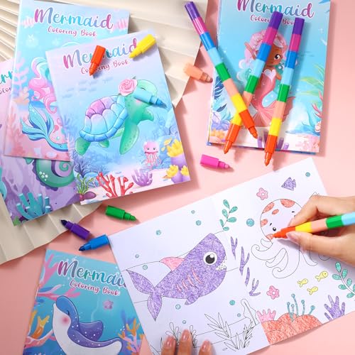 BenLouis 24-Pack Mini Mermaid Coloring Books for Kids Party Favors, 12 Unique Designs, 72 Patterns, Small Activity Books for Goodie Bags, Classroom Rewards, and Travel