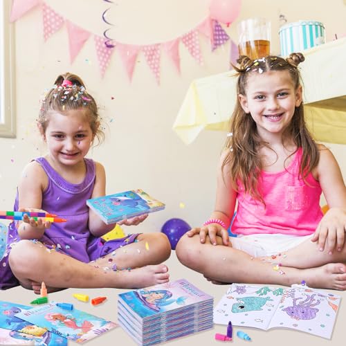 BenLouis 24-Pack Mini Mermaid Coloring Books for Kids Party Favors, 12 Unique Designs, 72 Patterns, Small Activity Books for Goodie Bags, Classroom Rewards, and Travel