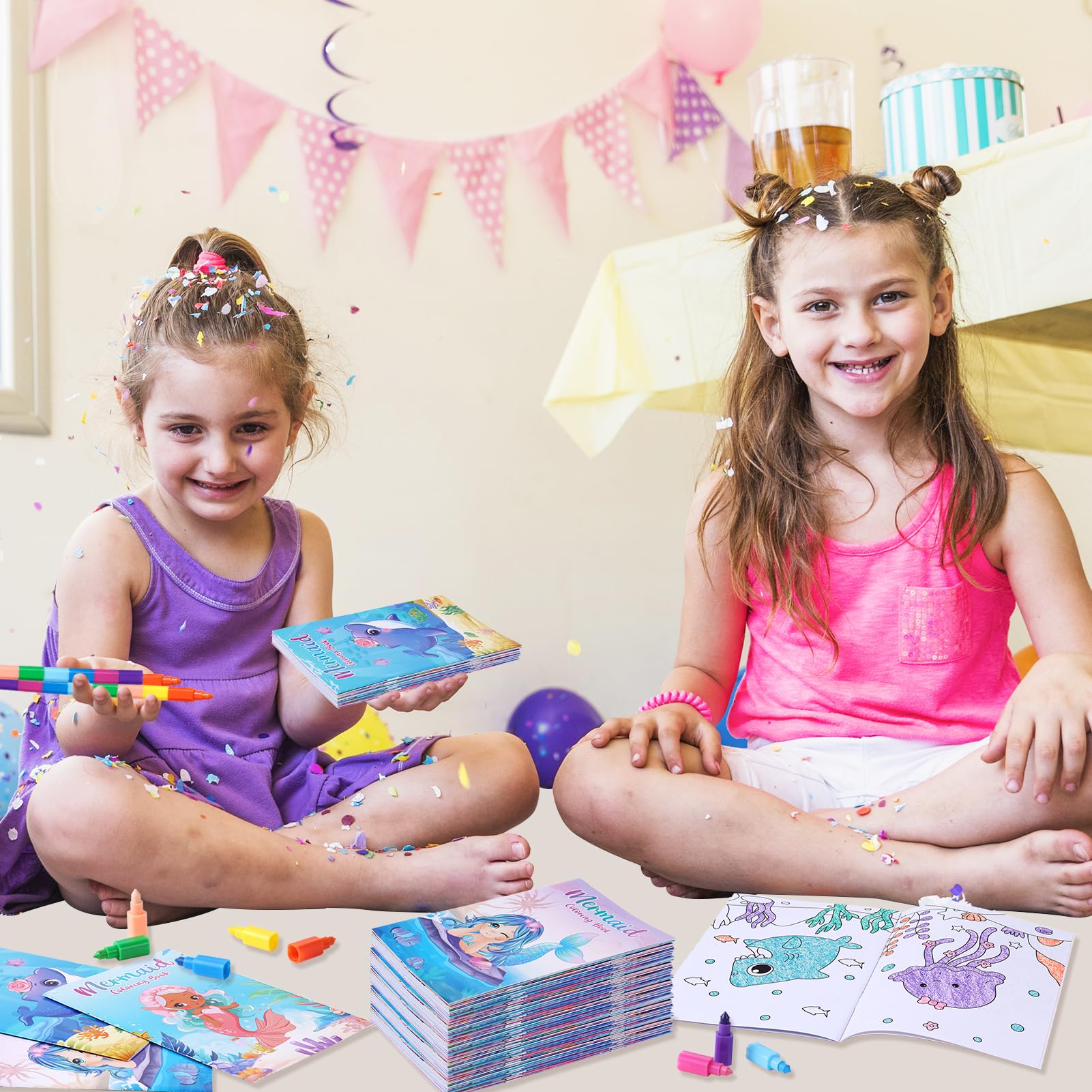 BenLouis 24-Pack Mini Mermaid Coloring Books for Kids Party Favors, 12 Unique Designs, 72 Patterns, Small Activity Books for Goodie Bags, Classroom Rewards, and Travel