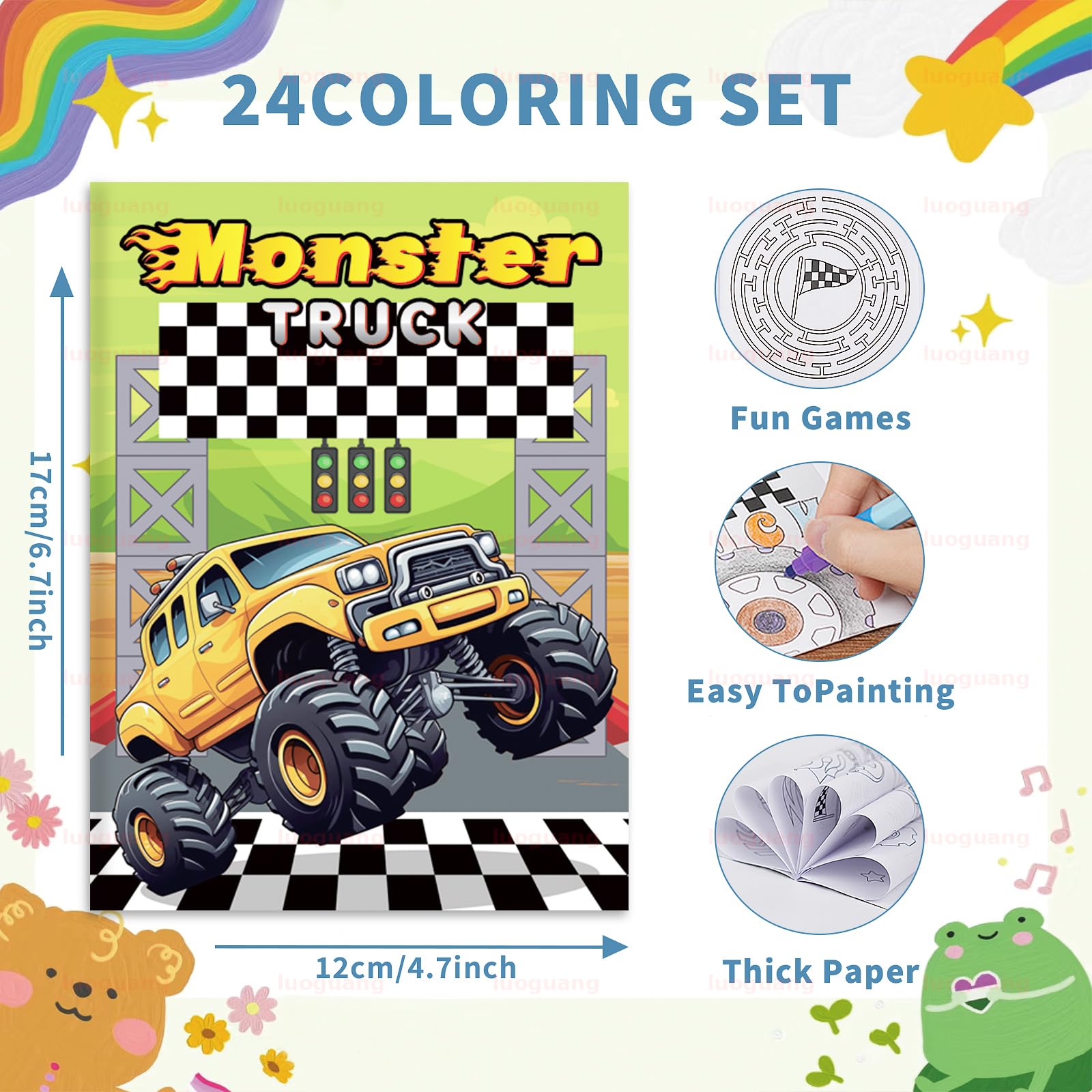 BenLouis 24-Pack Mini Monster Truck Coloring Books for Kids Party Favors