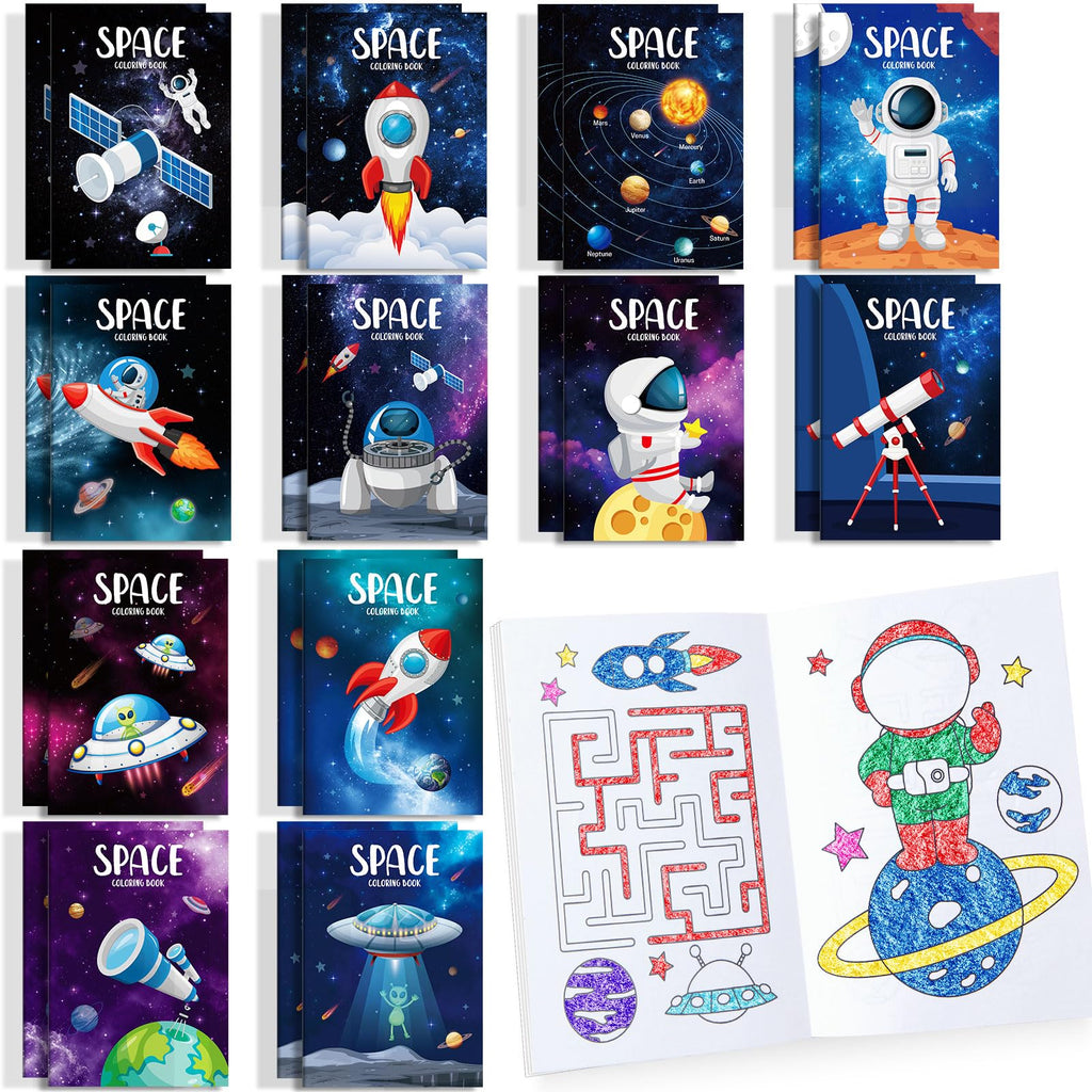 BenLouis 24 Pack Outer Space Mini Coloring Books for Kids - Astronaut Party Favors, Small Activity Books Bulk