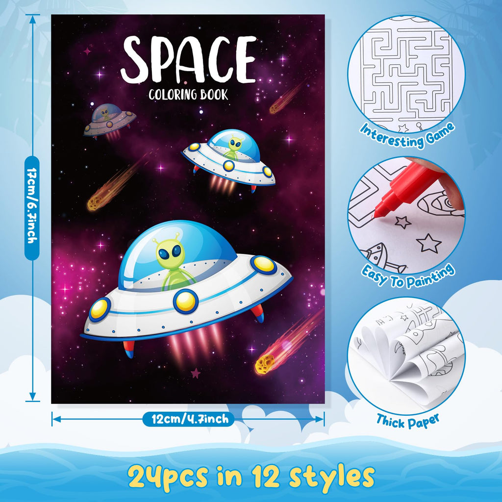 BenLouis 24 Pack Outer Space Mini Coloring Books for Kids - Astronaut Party Favors, Small Activity Books Bulk