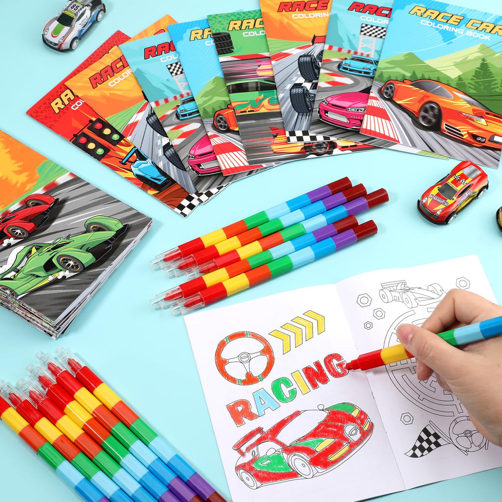 BenLouis 24 Pack Race Car Mini Coloring Books - Small Activity Books for Kids Party Favors, Goodie Bag Stuffers, Classroom Travel