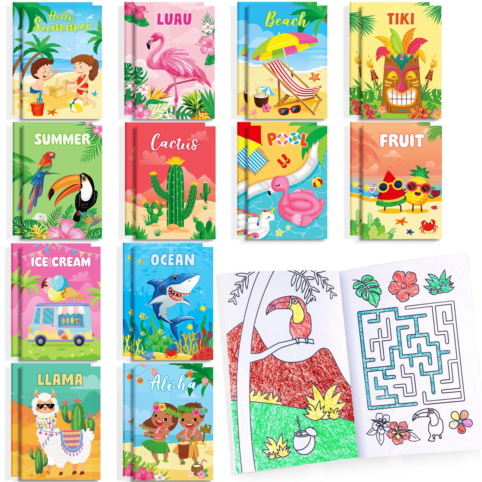 BenLouis 24 Pack Summer Mini Coloring Books - 12 Styles, 72 Patterns for Kids Pool Beach Party Favors & Goodie Bags