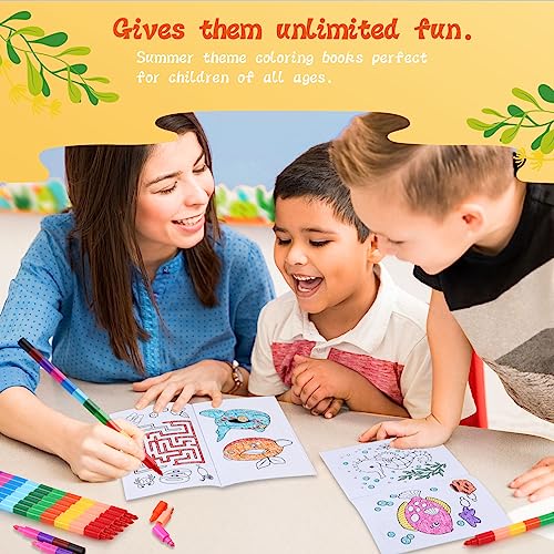 BenLouis 24 Pack Summer Mini Coloring Books - 12 Styles, 72 Patterns for Kids Pool Beach Party Favors & Goodie Bags