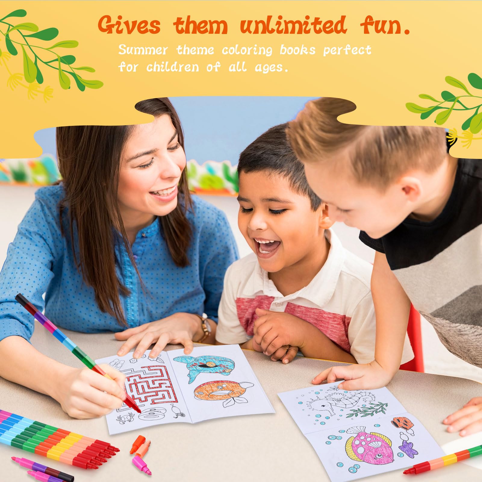BenLouis 24 Pack Summer Mini Coloring Books - 12 Styles, 72 Patterns for Kids Pool Beach Party Favors & Goodie Bags
