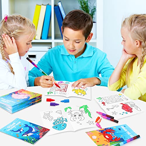 BenLouis 24 Pack Under the Sea Mini Coloring Books – Ocean Animal Party Favors for Kids, 72 Patterns, 6.7 x 4.7 Inches