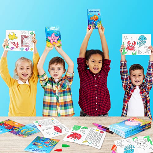 BenLouis 24 Pack Under the Sea Mini Coloring Books – Ocean Animal Party Favors for Kids, 72 Patterns, 6.7 x 4.7 Inches