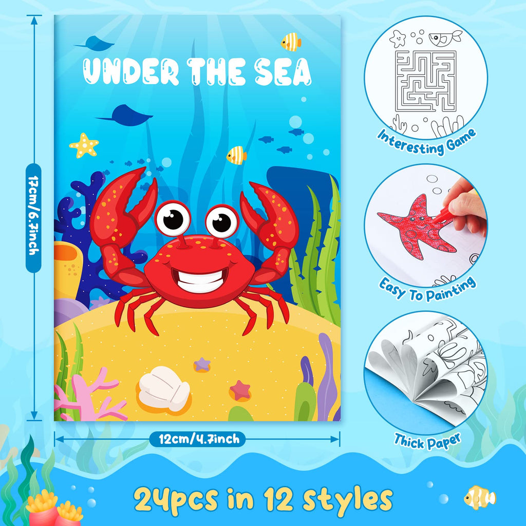 BenLouis 24 Pack Under the Sea Mini Coloring Books – Ocean Animal Party Favors for Kids, 72 Patterns, 6.7 x 4.7 Inches