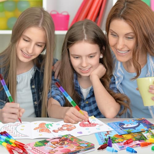 BenLouis Mini Coloring Books Bulk Set with Stacking Crayons – 12 Books + 12 Crayons, 72 Pages, Travel Activity for Kids Ages 4-12