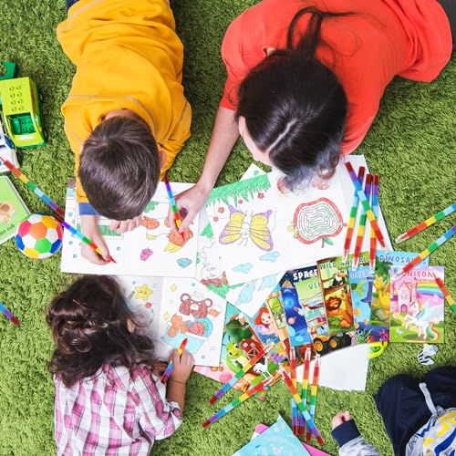 BenLouis Mini Coloring Books Bulk Set with Stacking Crayons – 12 Books + 12 Crayons, 72 Pages, Travel Activity for Kids Ages 4-12