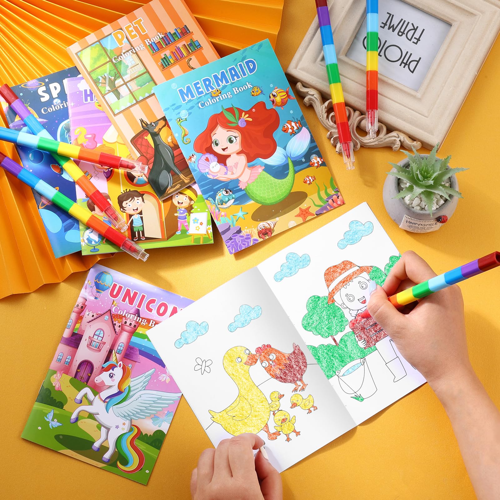 BenLouis Mini Coloring Books Bulk Set with Stacking Crayons – 12 Books + 12 Crayons, 72 Pages, Travel Activity for Kids Ages 4-12