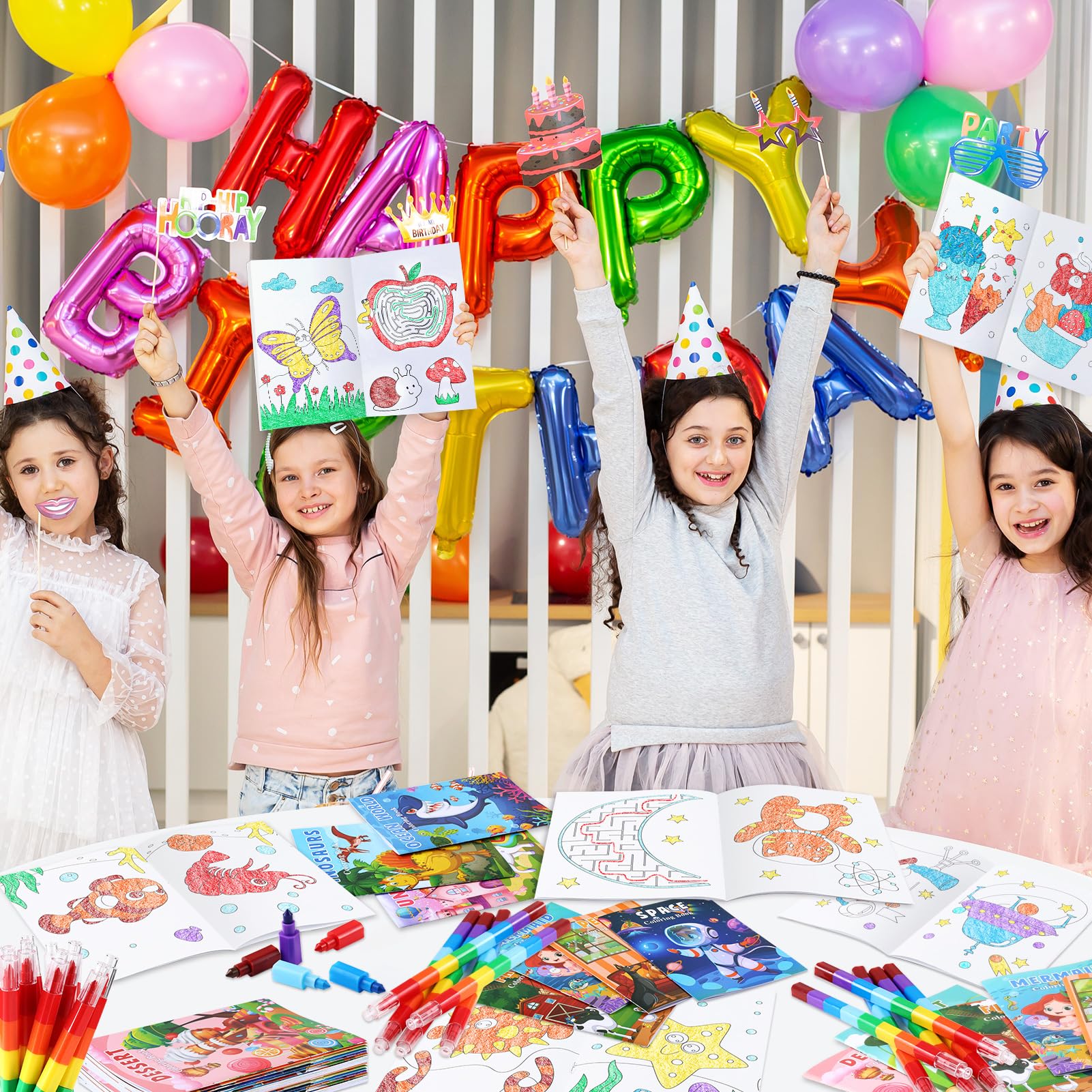BenLouis Mini Coloring Books Bulk Set with Stacking Crayons – 12 Books + 12 Crayons, 72 Pages, Travel Activity for Kids Ages 4-12